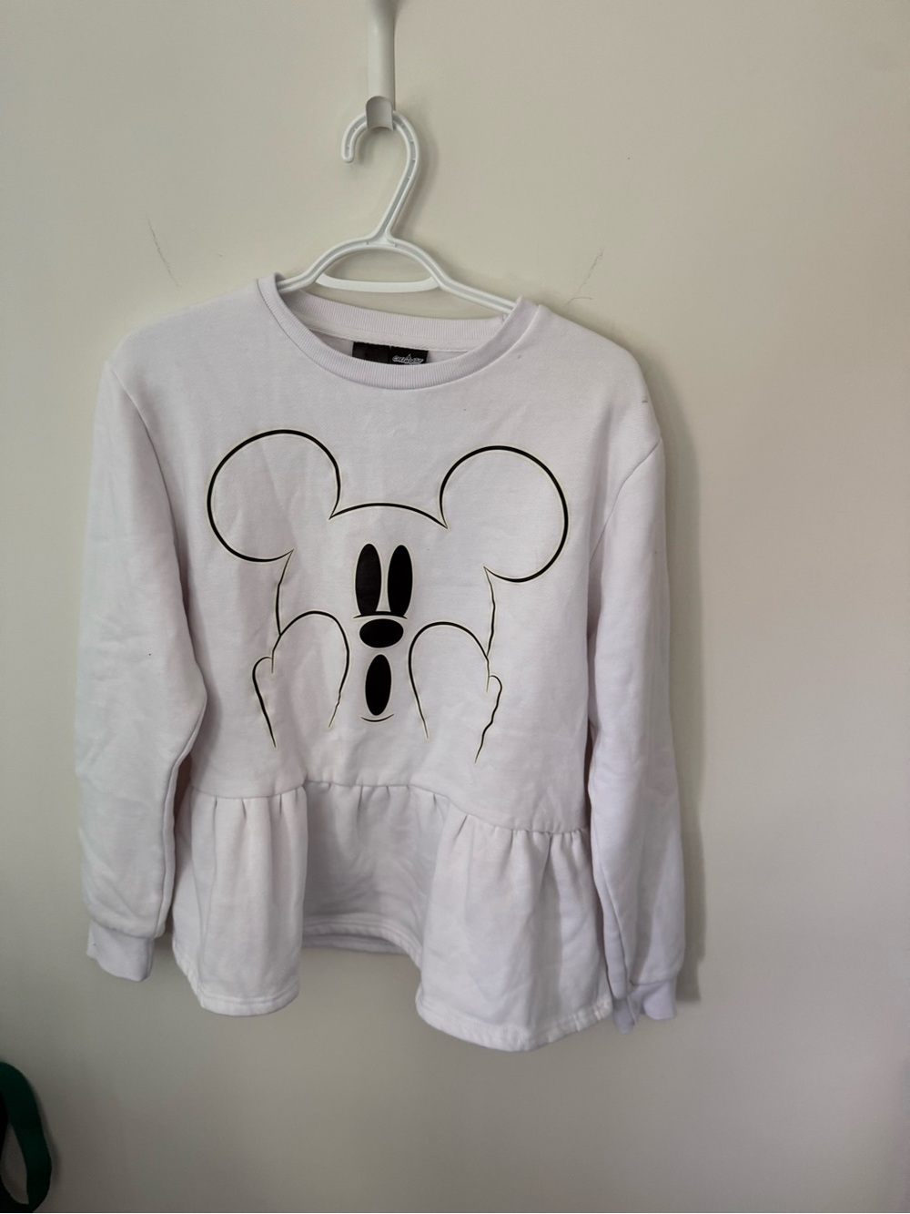 Disney White Peplum Sweatshirt with Black Character Outline